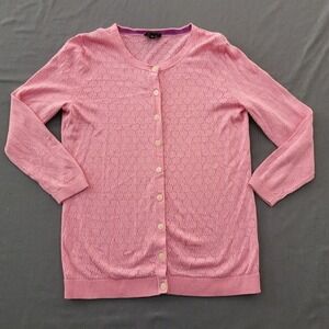 Talbots Petites Pink Pointelle Knit Button Front Cardigan Sweater‎ 3/4 Sleeve P